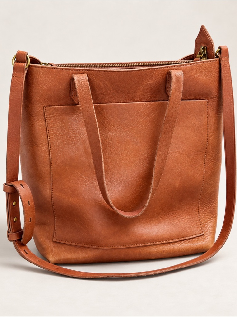 Madewell Zip-Top Medium Transport Tote English Saddle Leather Crossbody